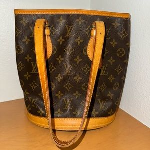 Louis Vuitton bucket bag.